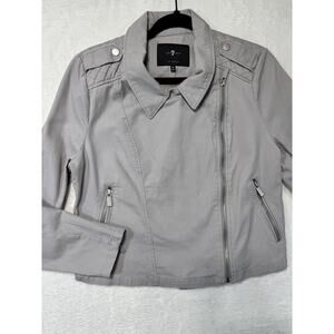 7 For All Mankind Moto Biker Jacket Women’s Medium Cloud Gray Cropped